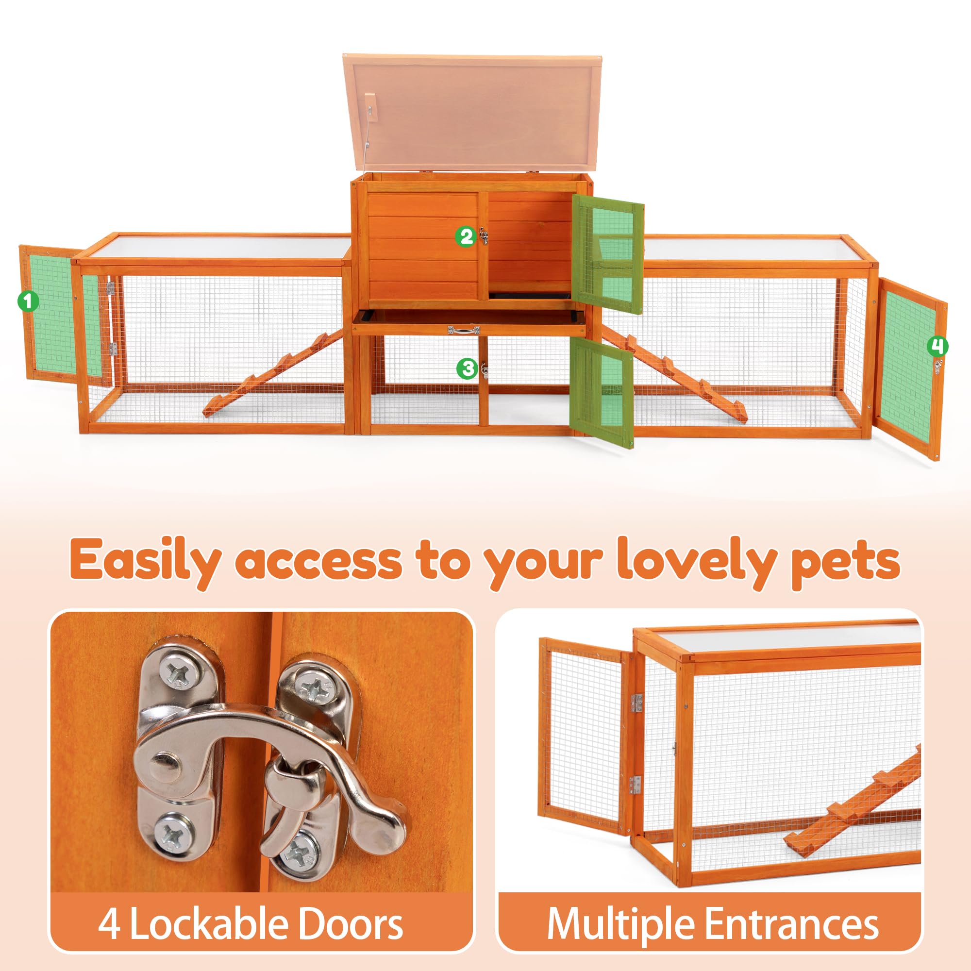 Outdoor Rabbit Hutch, 94'' L X 19'' W X 31'' H Extra Large Bunny Hutch By Coziwow, Wooden Rabbit Cage Indoor For Small Animals W